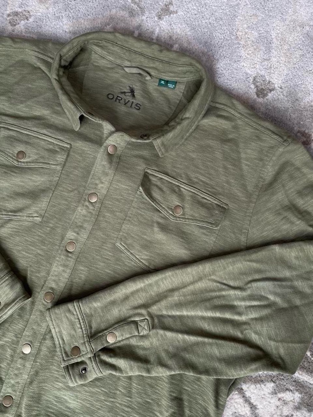 Orvis Olive Green Lightweight Shirt Jacket with Snap Buttons